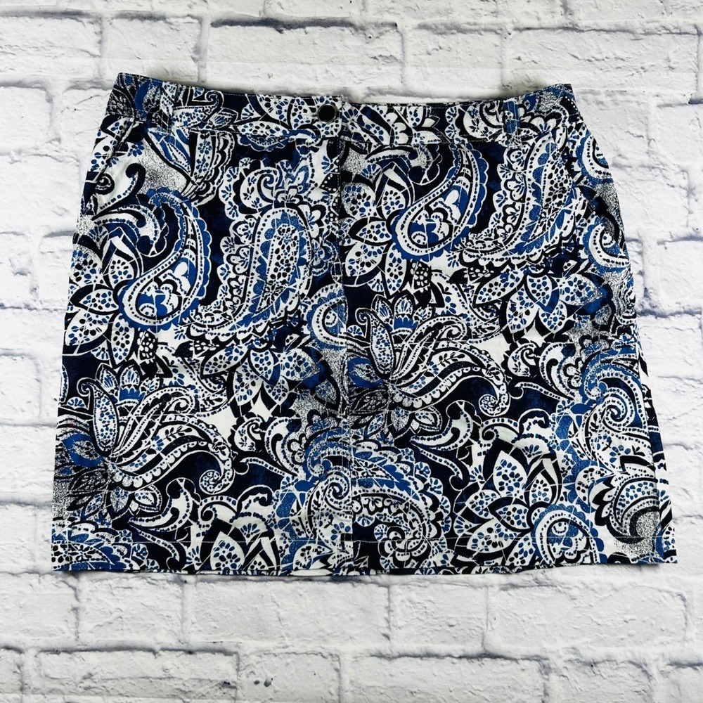 Karen Scott Blue White Paisley Floral Mini Skirt Women's 14 Nautical Cotton - Picture 2 of 6